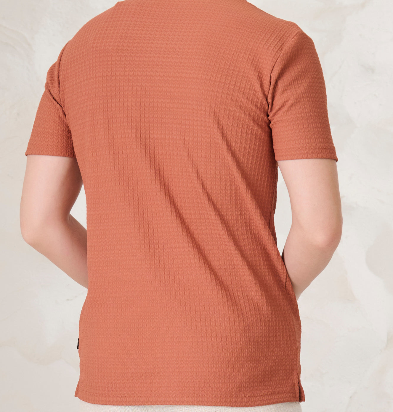 Herringbone Textured Cuban Shirt - ORANGE