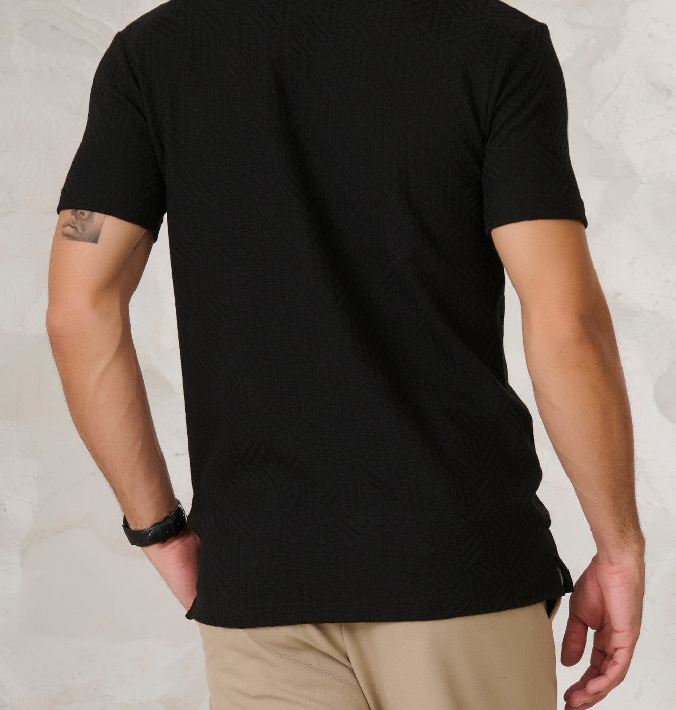 Tile Textured Cuban Shirt - Black
