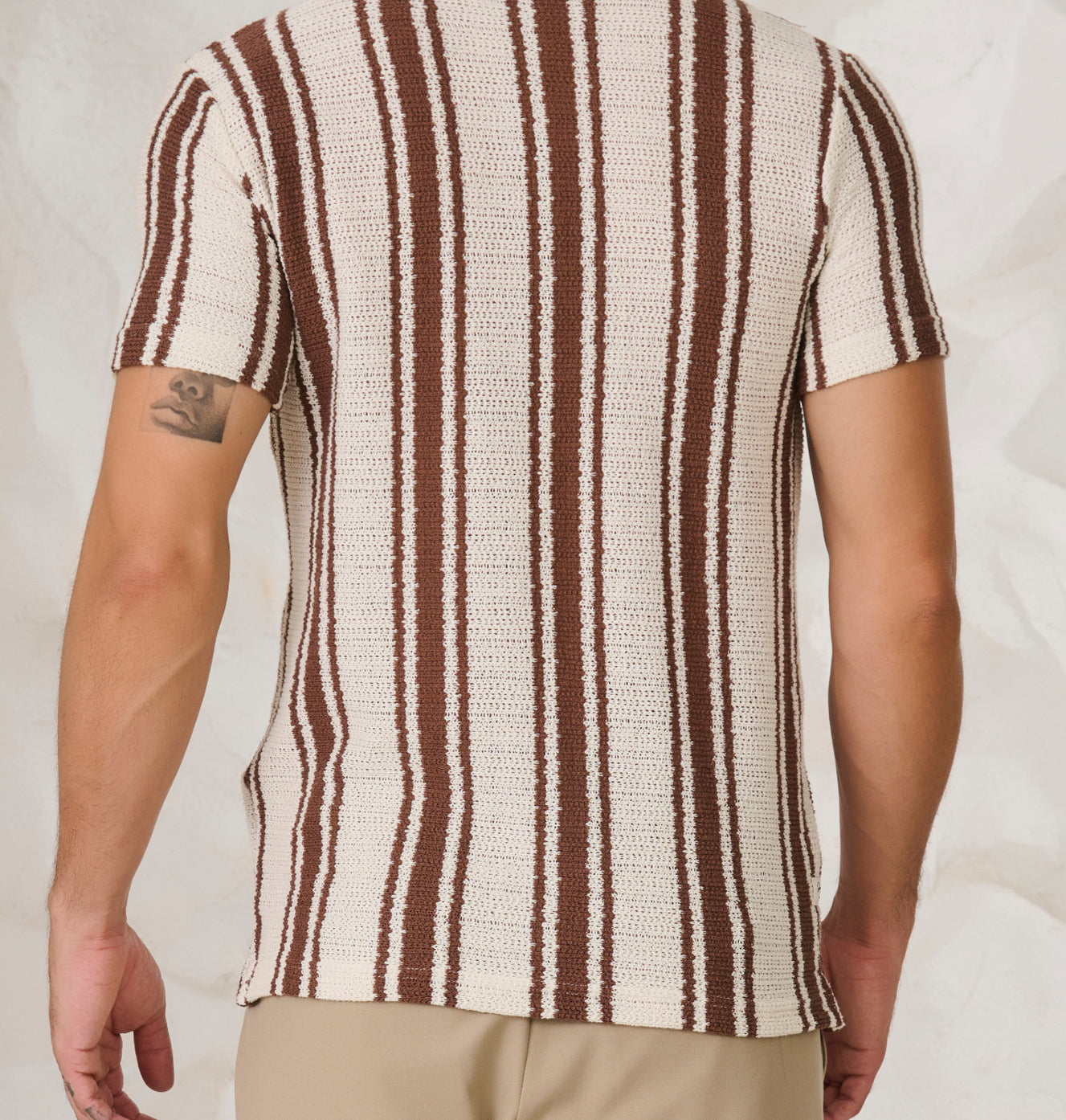 Textured Broad Stripe Cuban Shirt - Brown