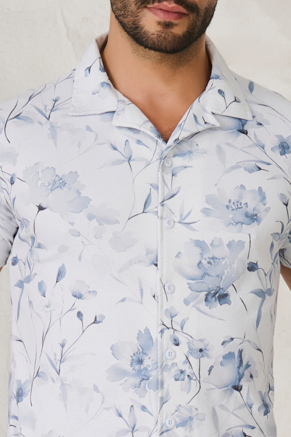Water Lilies Cuban Shirt - Sky