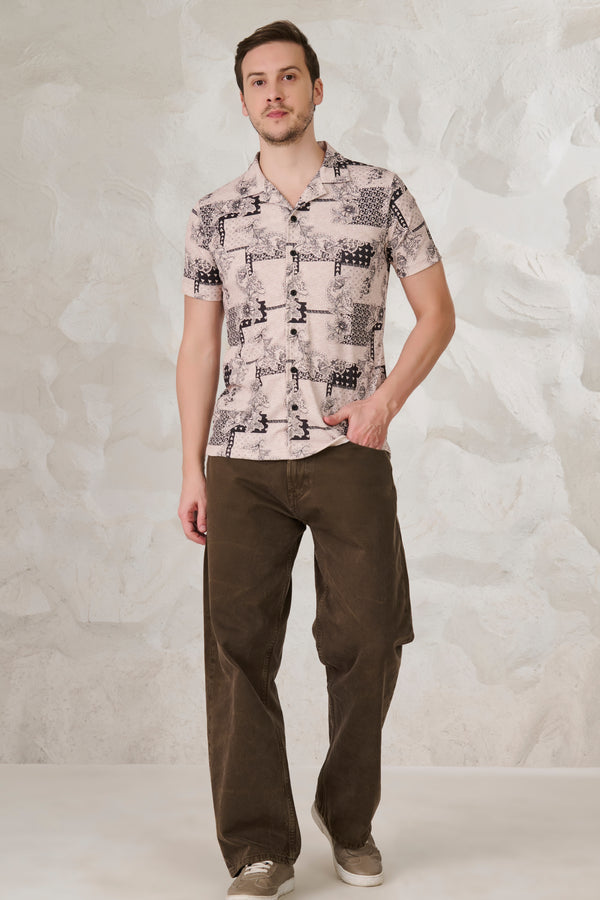 Creeper Plant Cuban Shirt - Khakhi