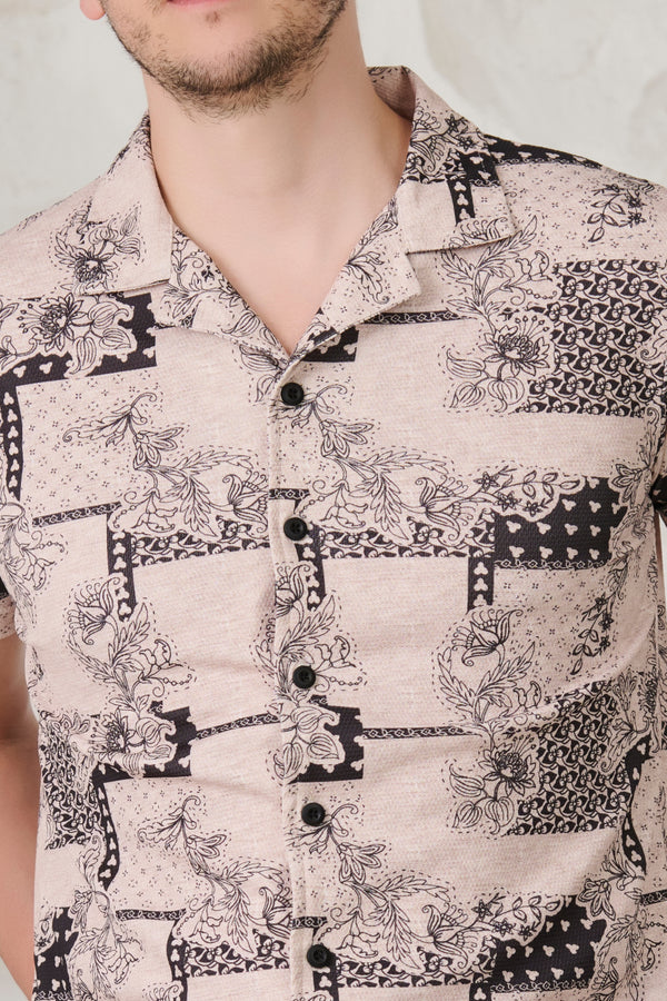 Creeper Plant Cuban Shirt - Khakhi