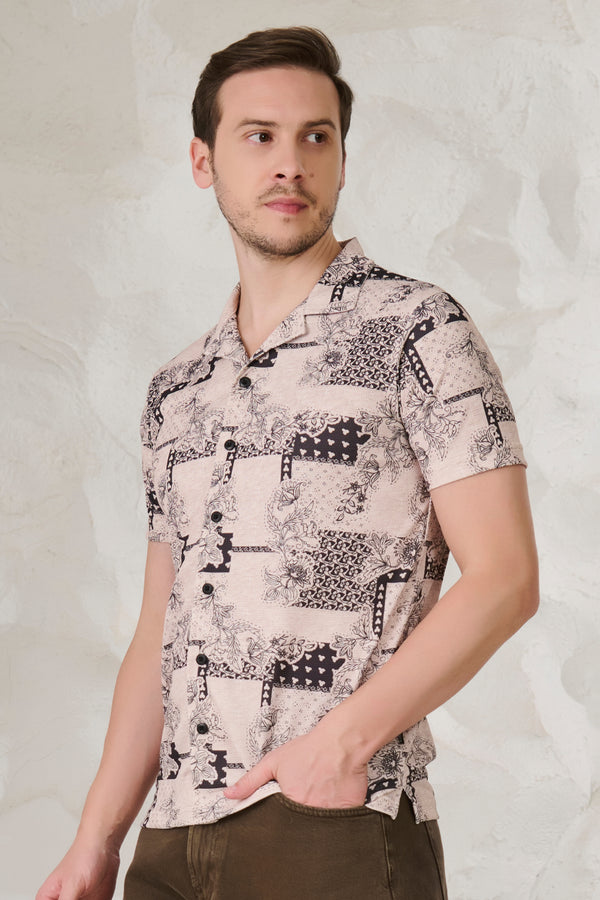 Creeper Plant Cuban Shirt - Khakhi