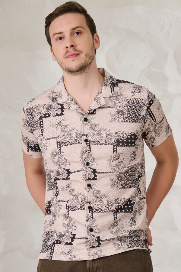 Creeper Plant Cuban Shirt - Khakhi