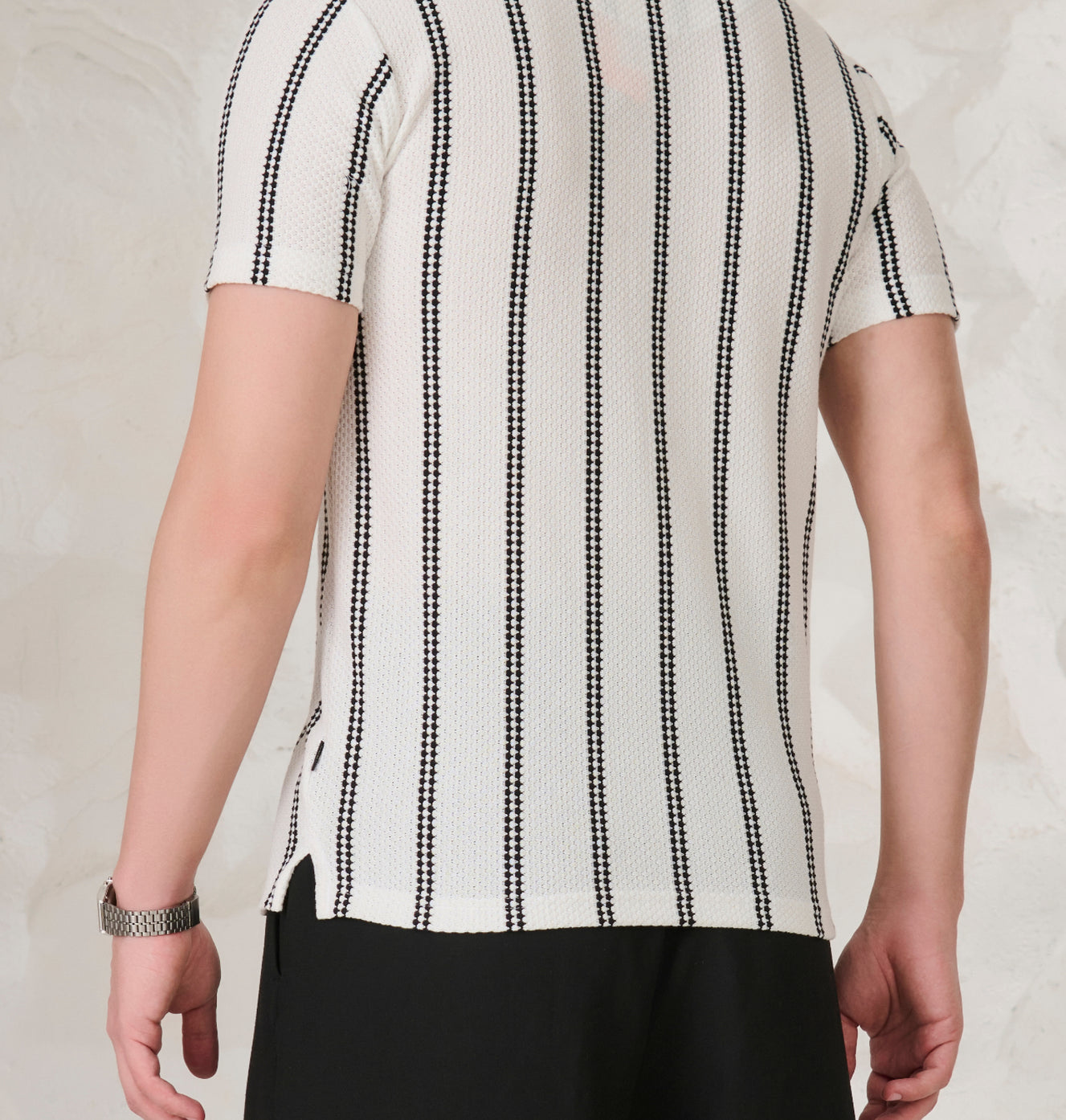 Ladder Stripes Textured Cuban Shirt - White