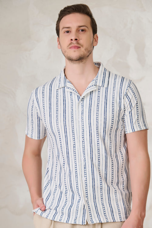 Indian Stripe Cuban Shirt - Blue