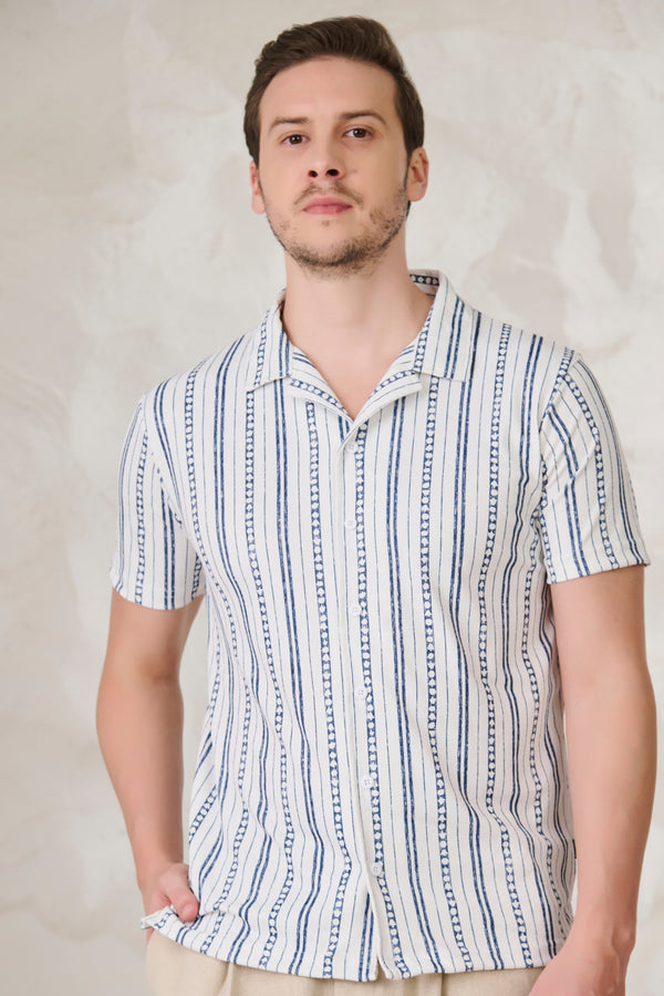 Indian Stripe Cuban Shirt - Blue