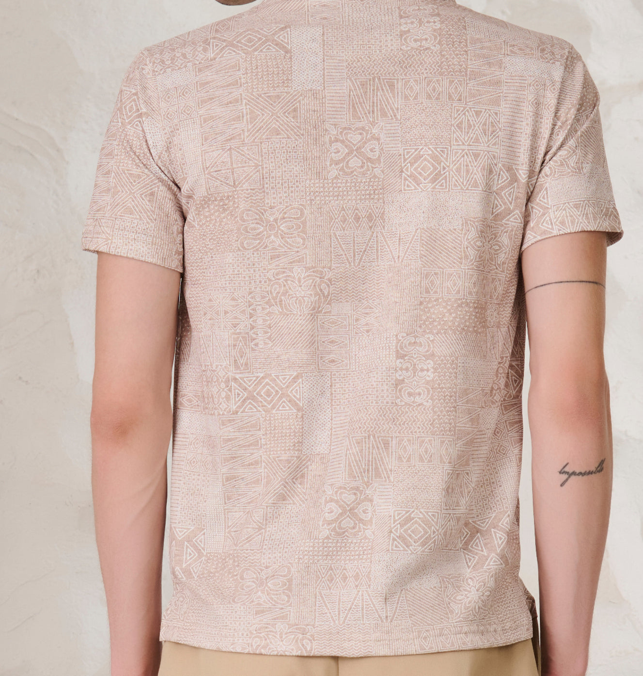 Abstract Collage Cuban Shirt - Khaki