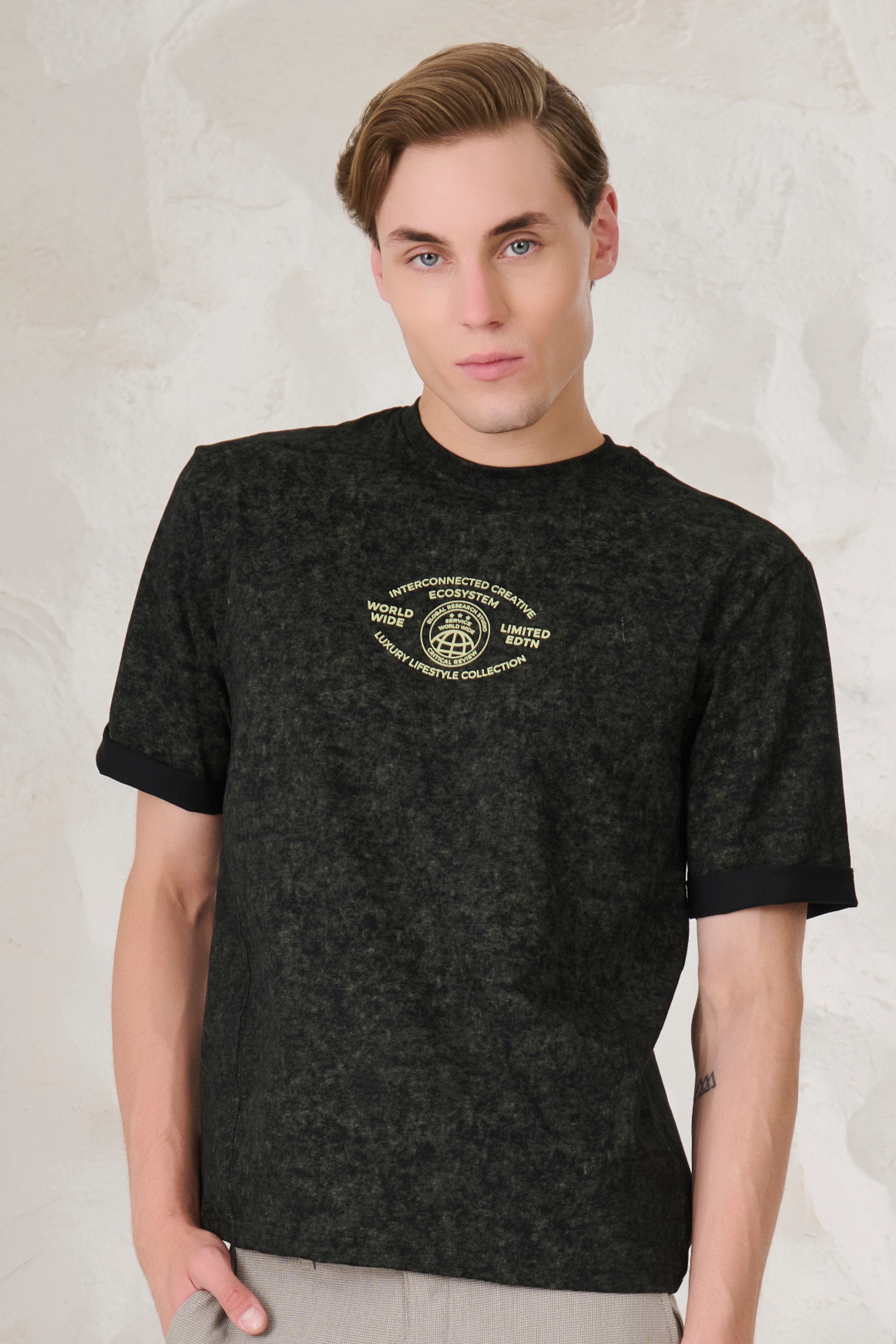 Buy Olive Cloud Oversized T-Shirt - Black/Olive Online Shopping view 1