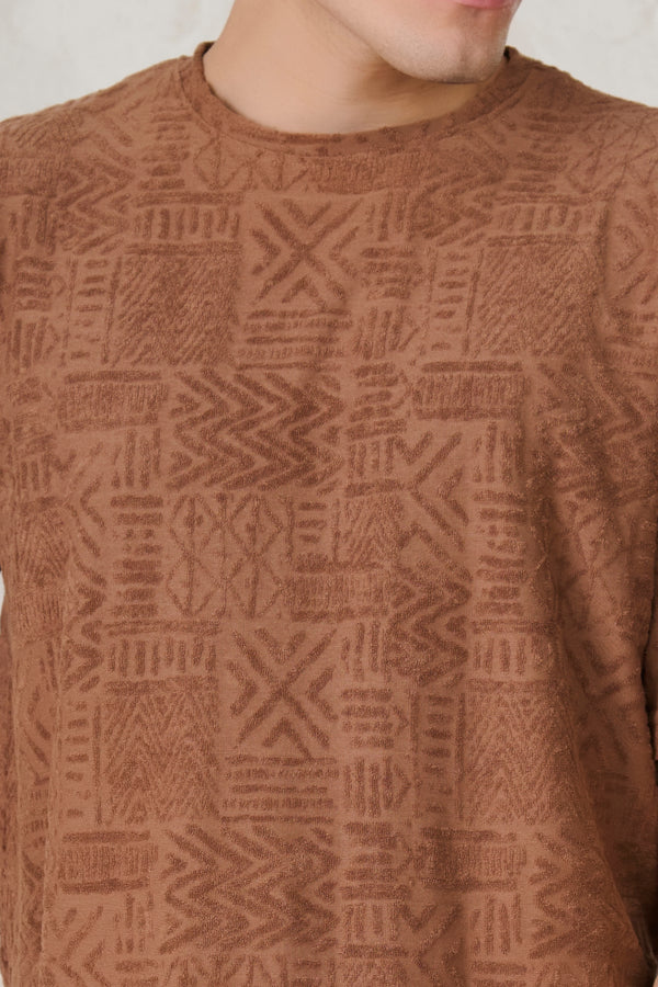 Doodles Terry Textured Oversized T-Shirt - Brown