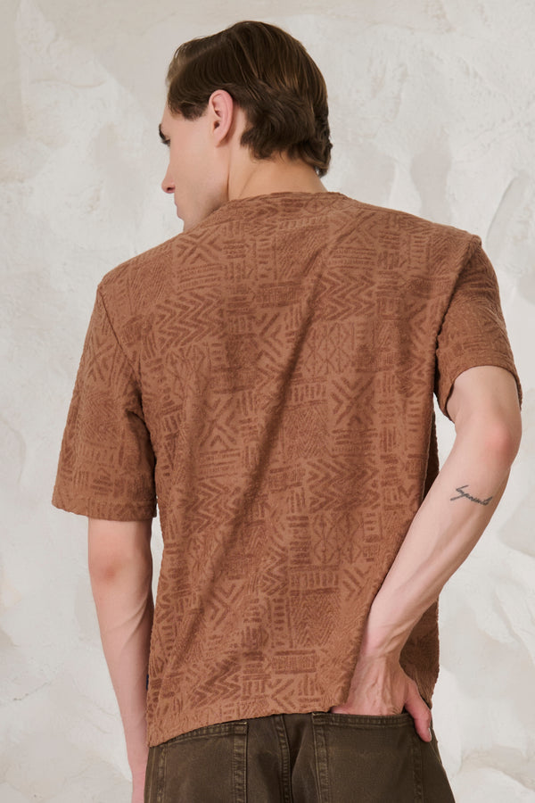 Doodles Terry Textured Oversized T-Shirt - Brown