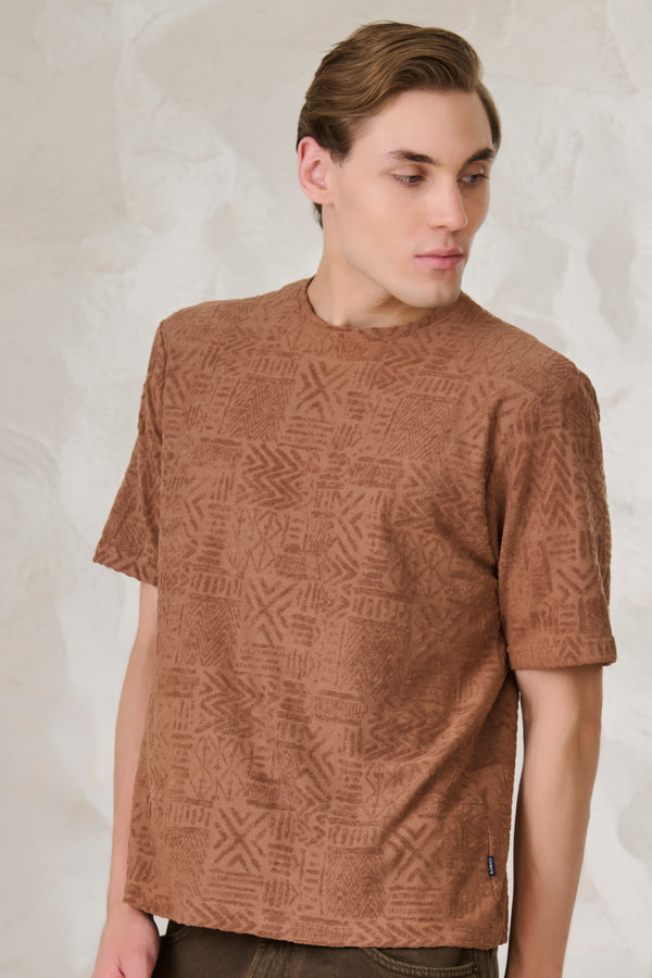 Doodles Terry Textured Oversized T-Shirt - Brown