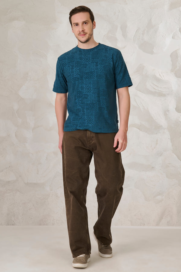 Doodles Terry Textured Oversized T-Shirt - Teal