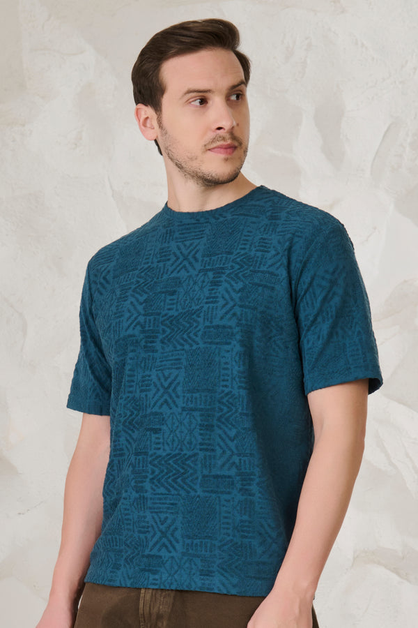Doodles Terry Textured Oversized T-Shirt - Teal