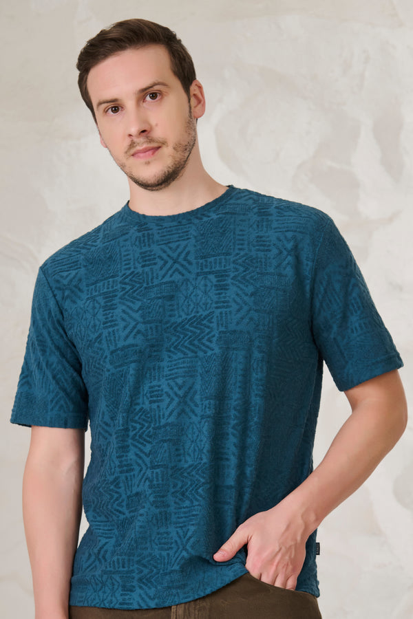 Doodles Terry Textured Oversized T-Shirt - Teal