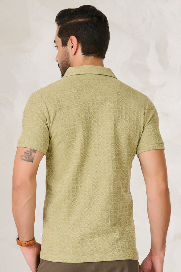 Checkered Tiles Textured Cuban T-Shirt - Pista