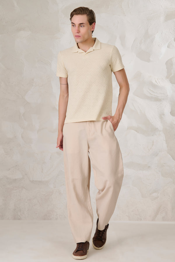 Tri Row Textured Cuban T-Shirt - Off White