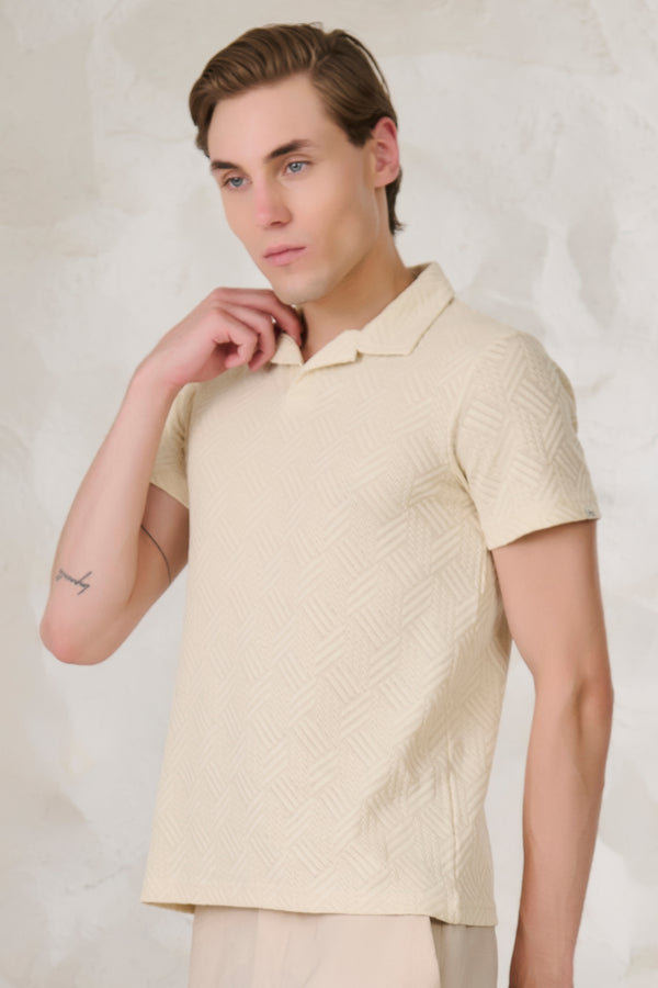 Tri Row Textured Cuban T-Shirt - Off White