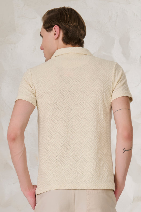 Tri Row Textured Cuban T-Shirt - Off White