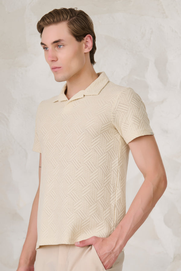 Tri Row Textured Cuban T-Shirt - Off White