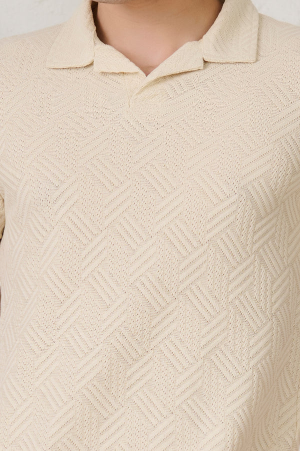 Tri Row Textured Cuban T-Shirt - Off White