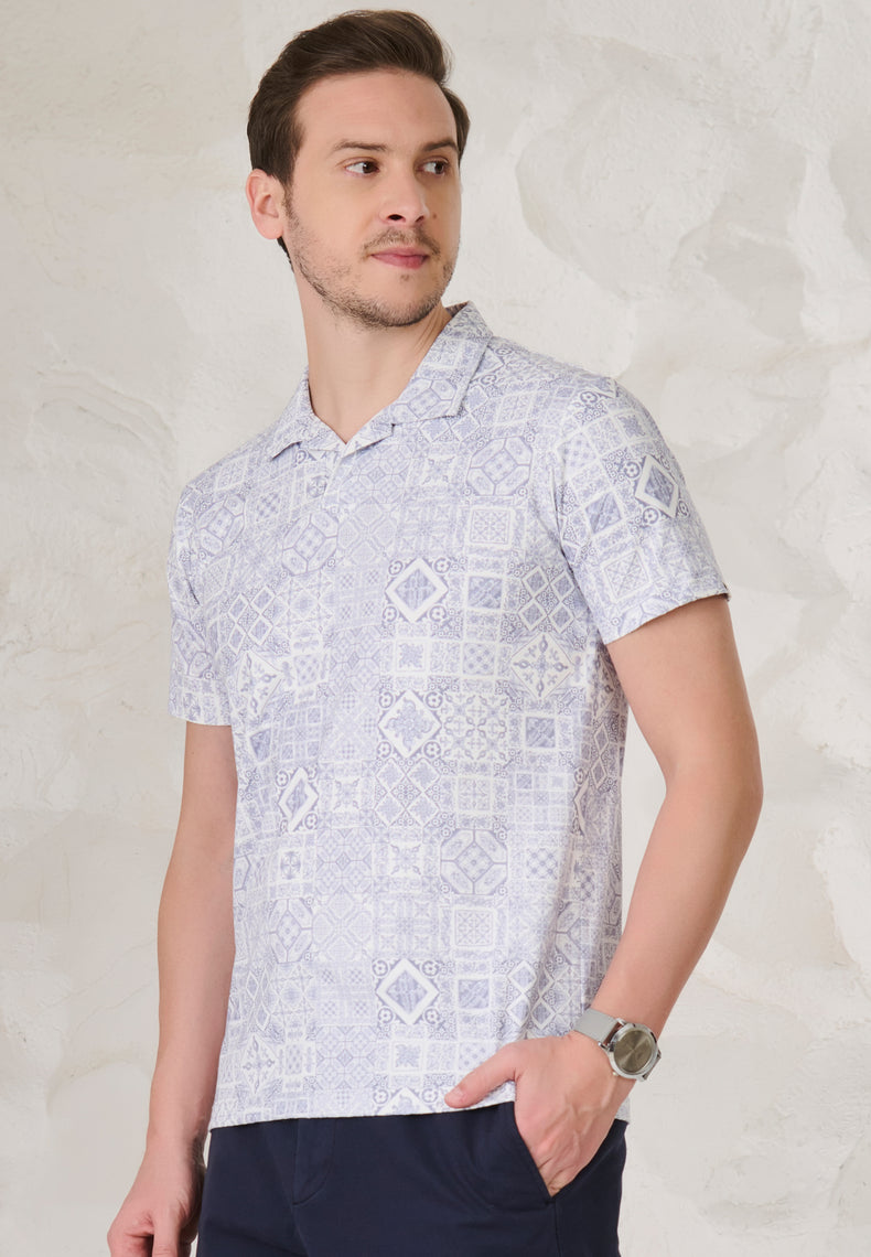 Geometric Collage Cuban T-Shirt - Blue
