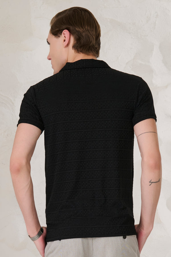 Checkered Textures Cuban T-Shirt - Black
