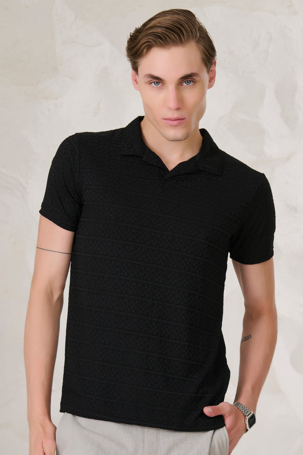 Checkered Textures Cuban T-Shirt - Black