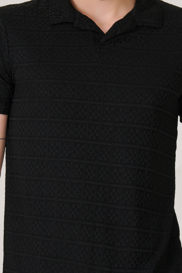Checkered Textures Cuban T-Shirt - Black