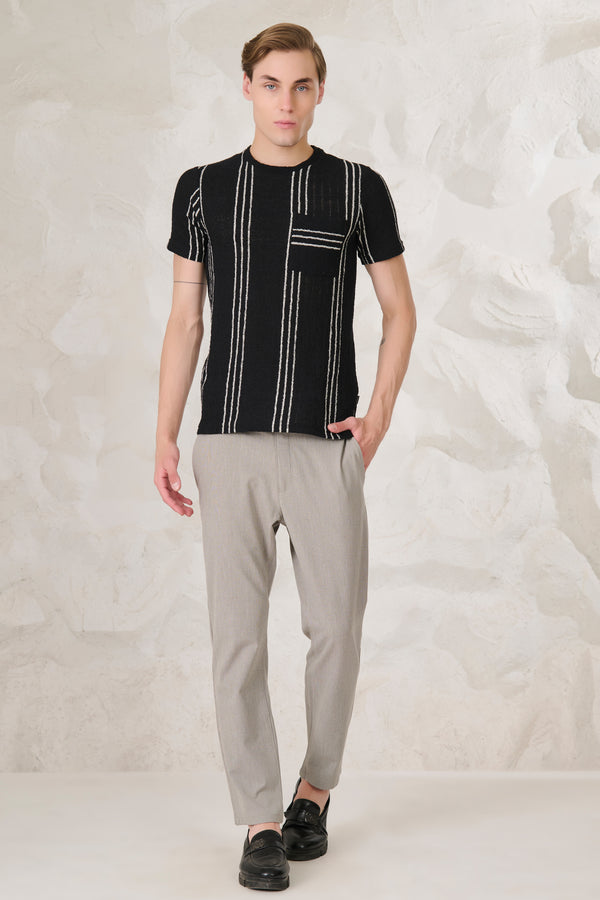 Tri Stripes Textured T-Shirt	- Black