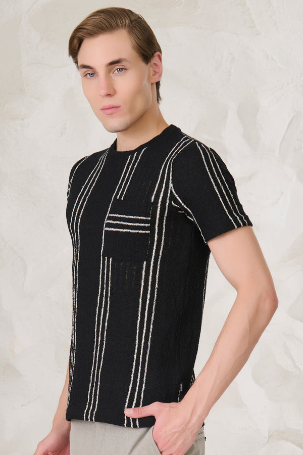 Tri Stripes Textured T-Shirt	- Black