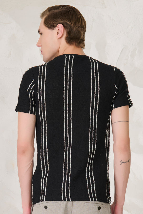 Tri Stripes Textured T-Shirt	- Black