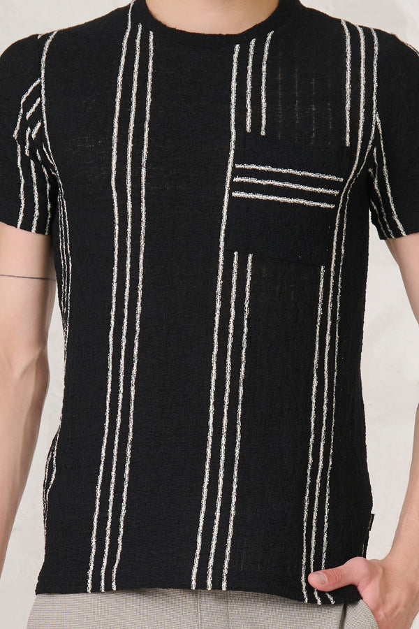 Tri Stripes Textured T-Shirt	- Black