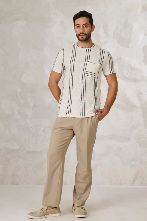Tri Stripes Textured T-Shirt	- White