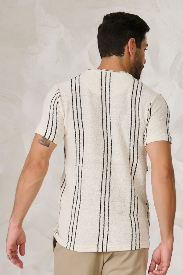 Tri Stripes Textured T-Shirt	- White
