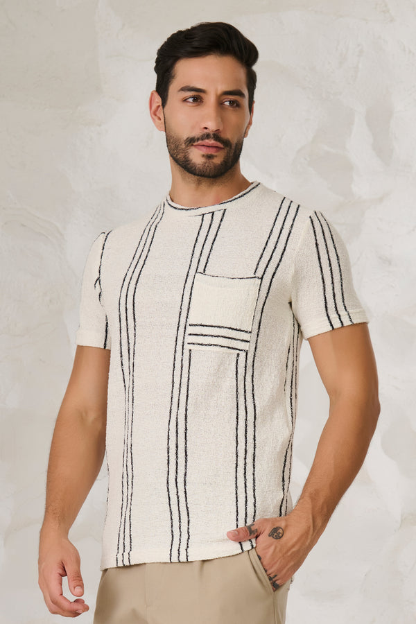Tri Stripes Textured T-Shirt	- White