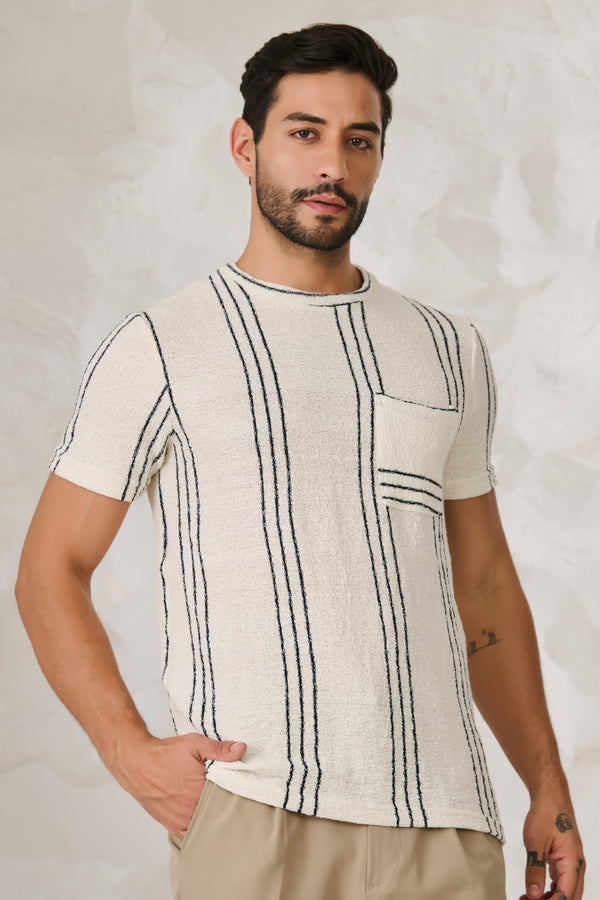 Tri Stripes Textured T-Shirt	- White
