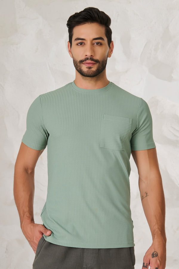 Pin Stripe Textured T-Shirt - Pista