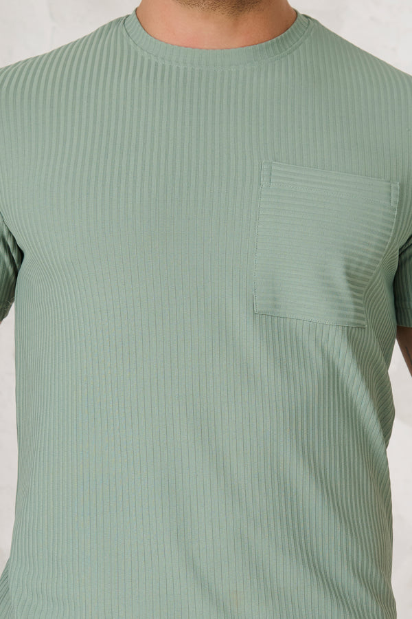 Pin Stripe Textured T-Shirt - Pista