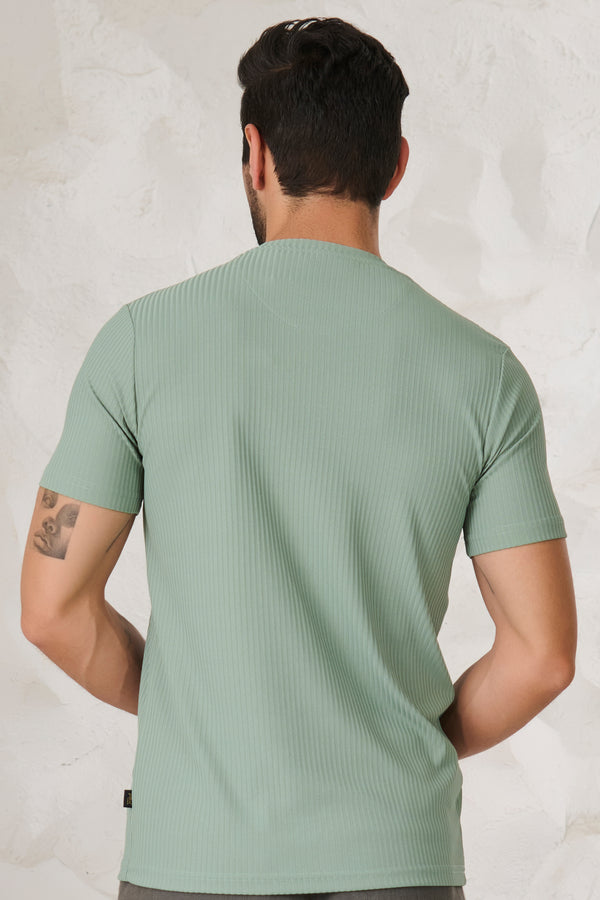 Pin Stripe Textured T-Shirt - Pista