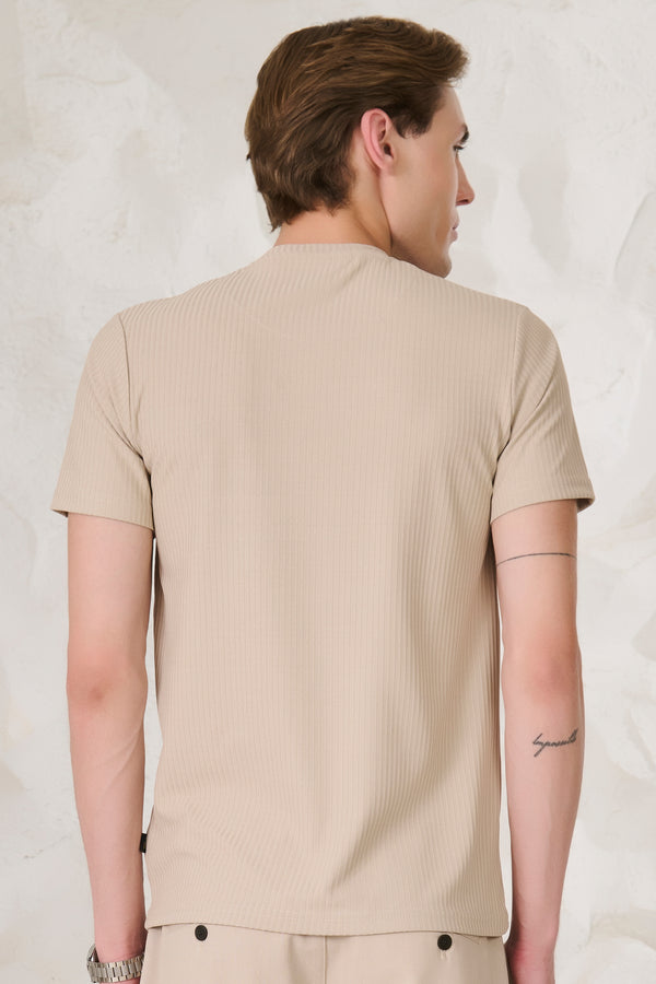 Pin Stripe Textured T-Shirt - Fawn