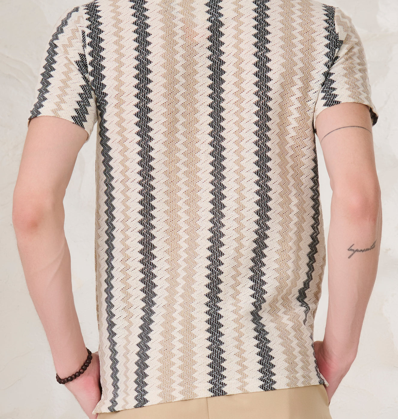 Vertical Waves Textured Cuban Shirt - Offwhite