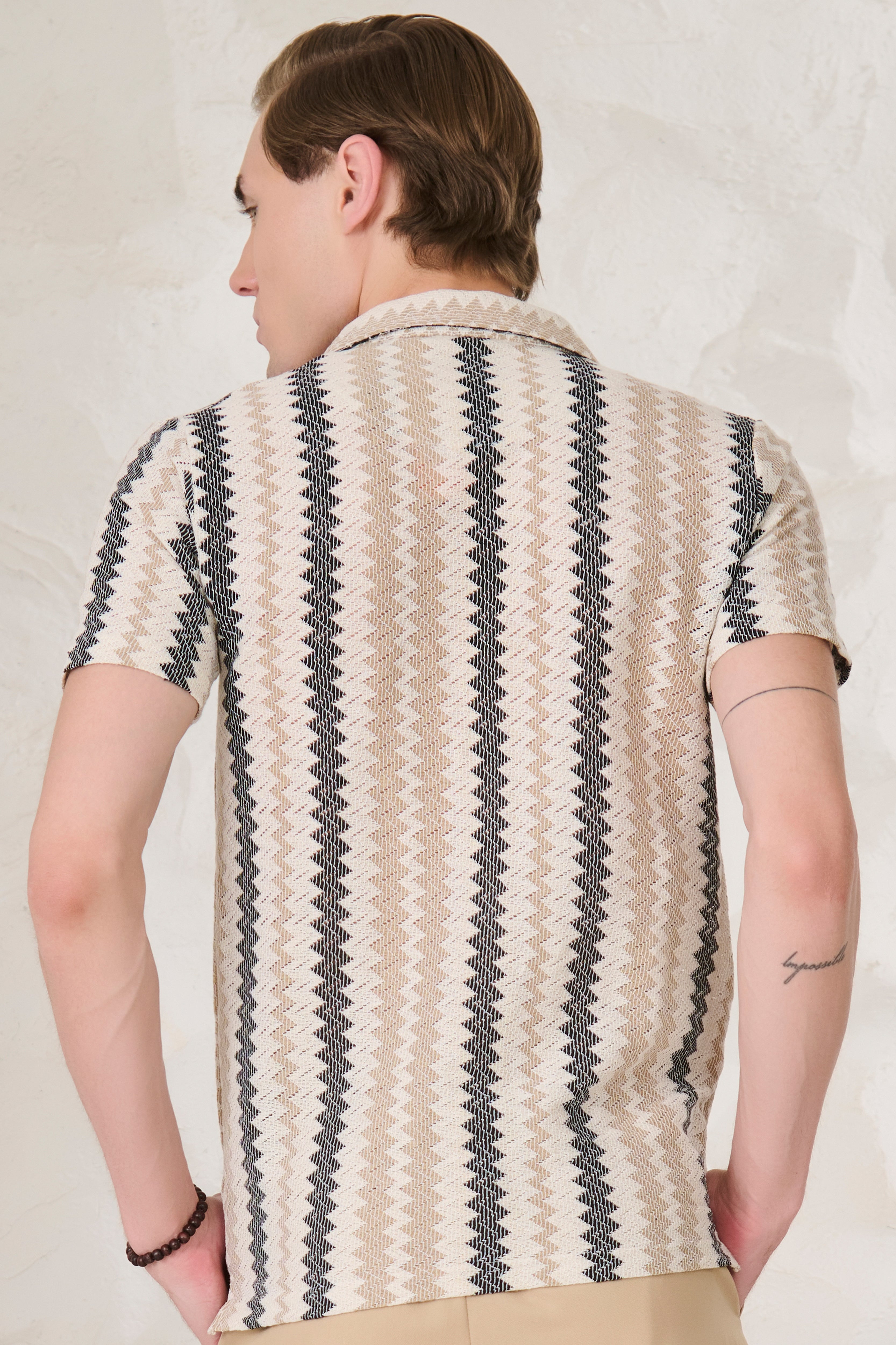 Buy Vertical Waves Textured Cuban Shirt - Offwhite Online Shopping view 4
