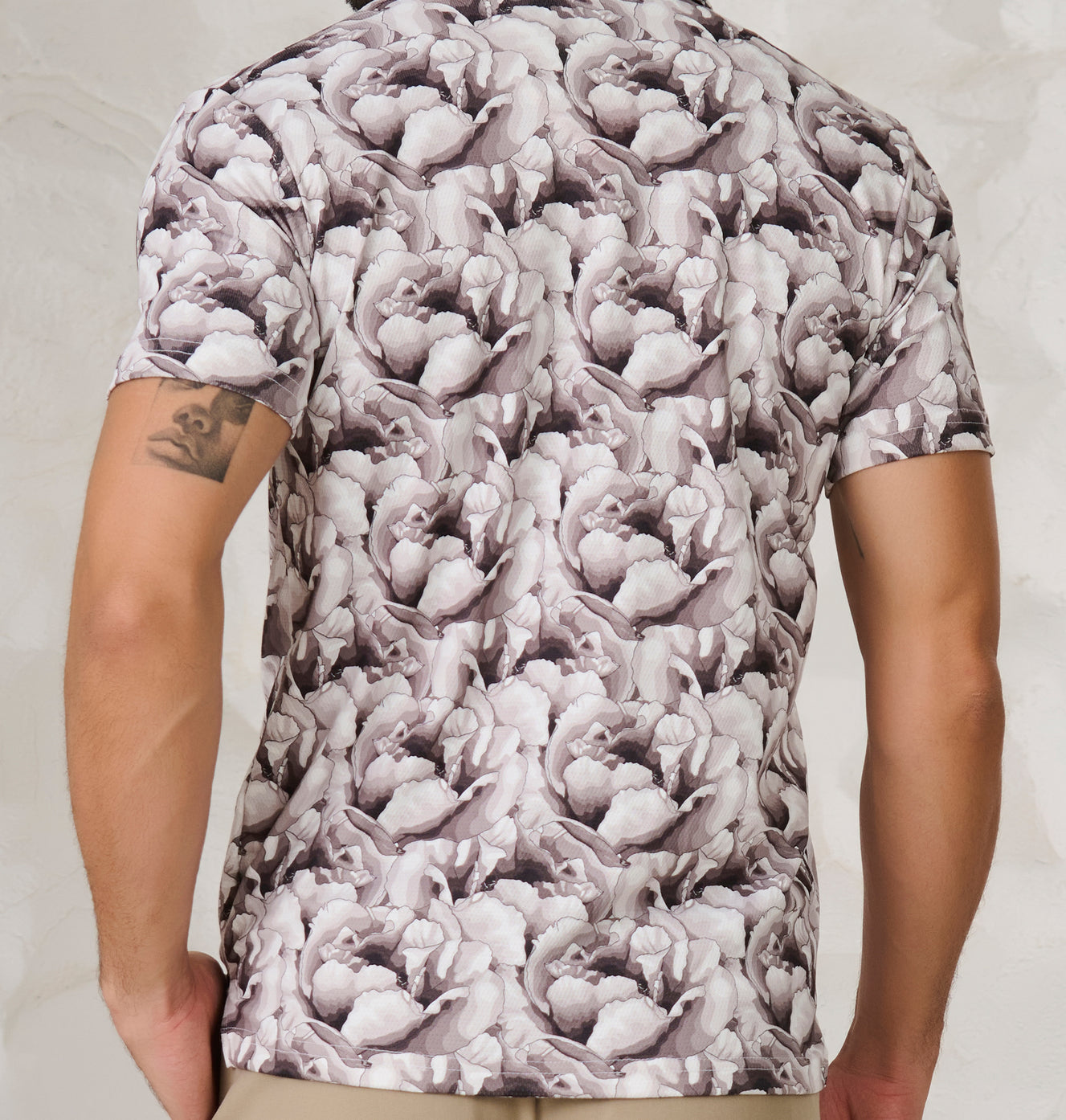 Monochrome Flower Cuban Shirt-Black