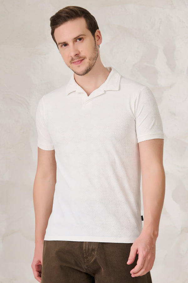 Square Tiles Textured Cuban T-Shirt -  White