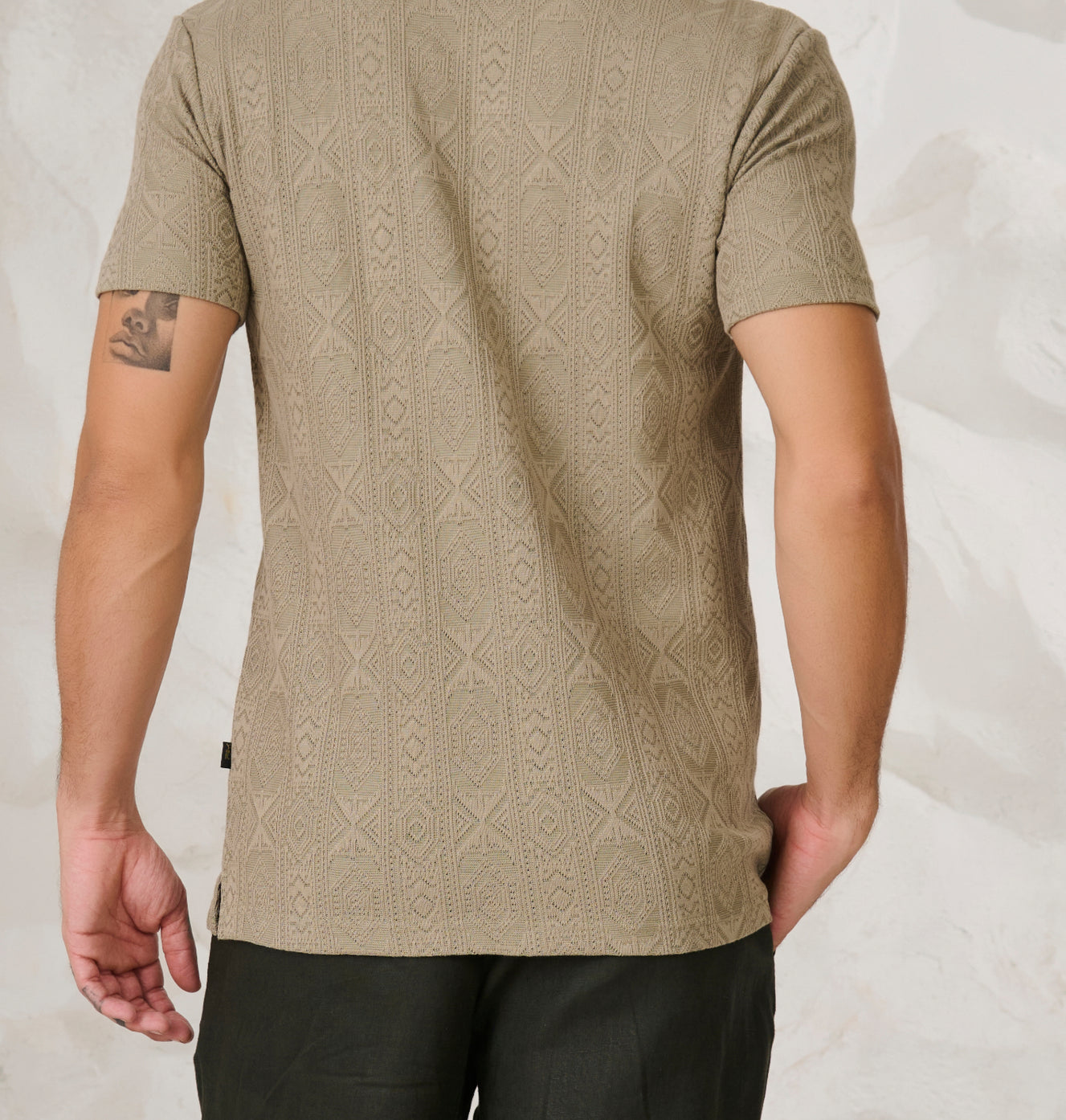 Geometric Textured Stretch Cuban Shirt - Pista