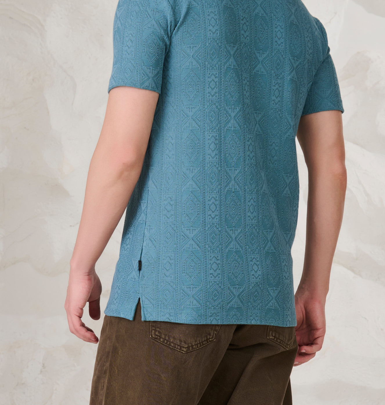 Geometric Textured Stretch Cuban Shirt - Teal