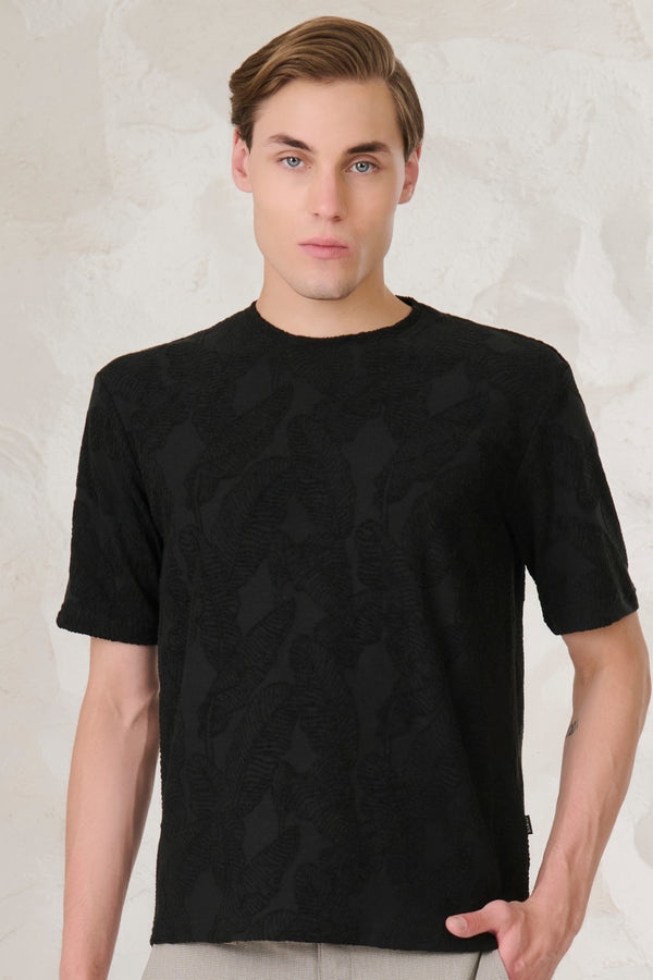 Palms Terry Textured Oversized T-Shirt - Black