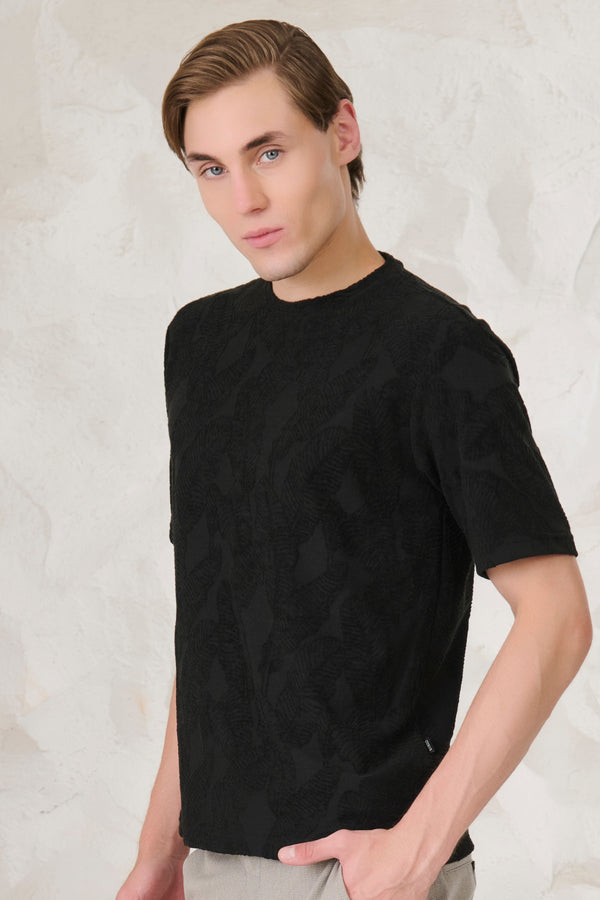 Palms Terry Textured Oversized T-Shirt - Black