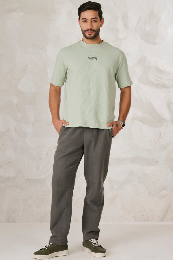 Seer Sucker Textured Oversized T-Shirt - Pista